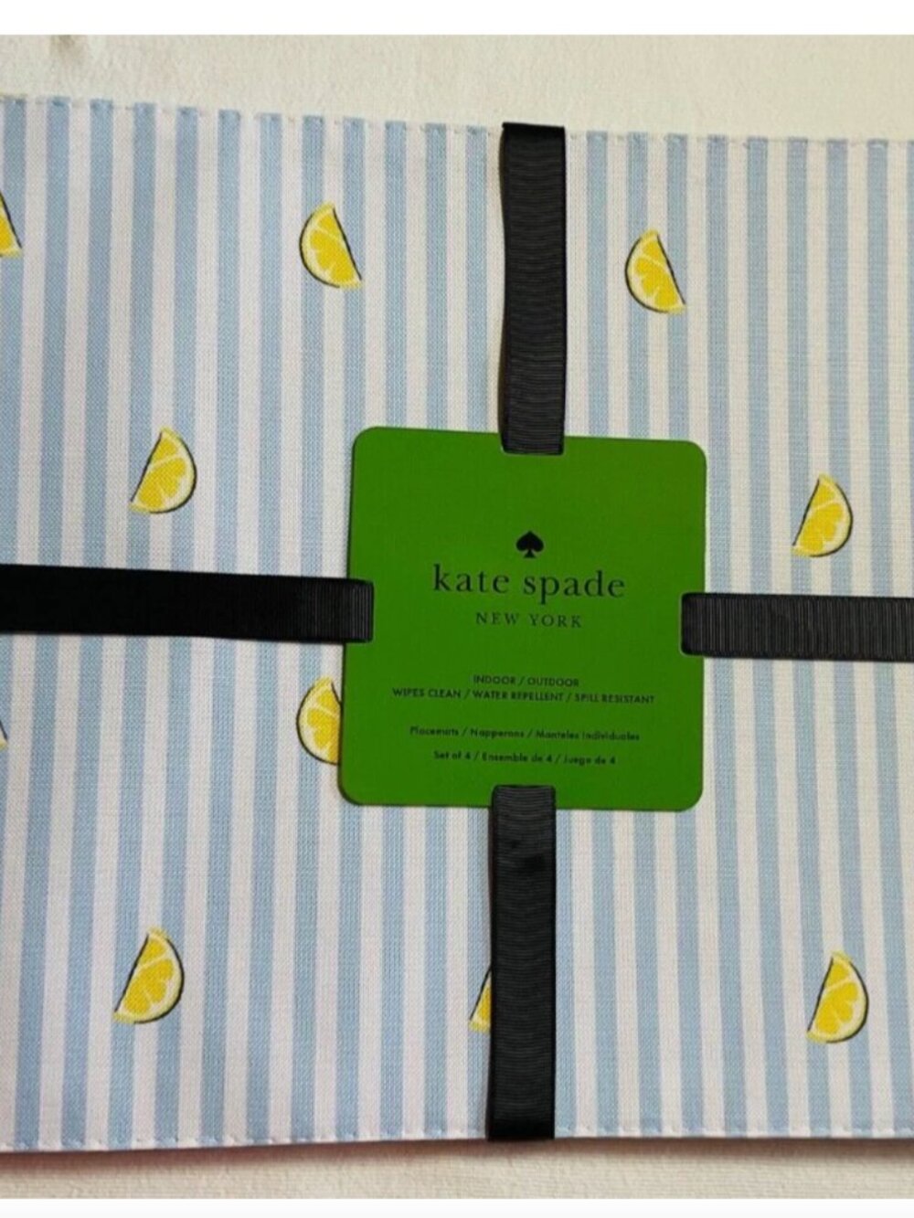 kate spade blue white stripe lemon placemats set of 4 nwt